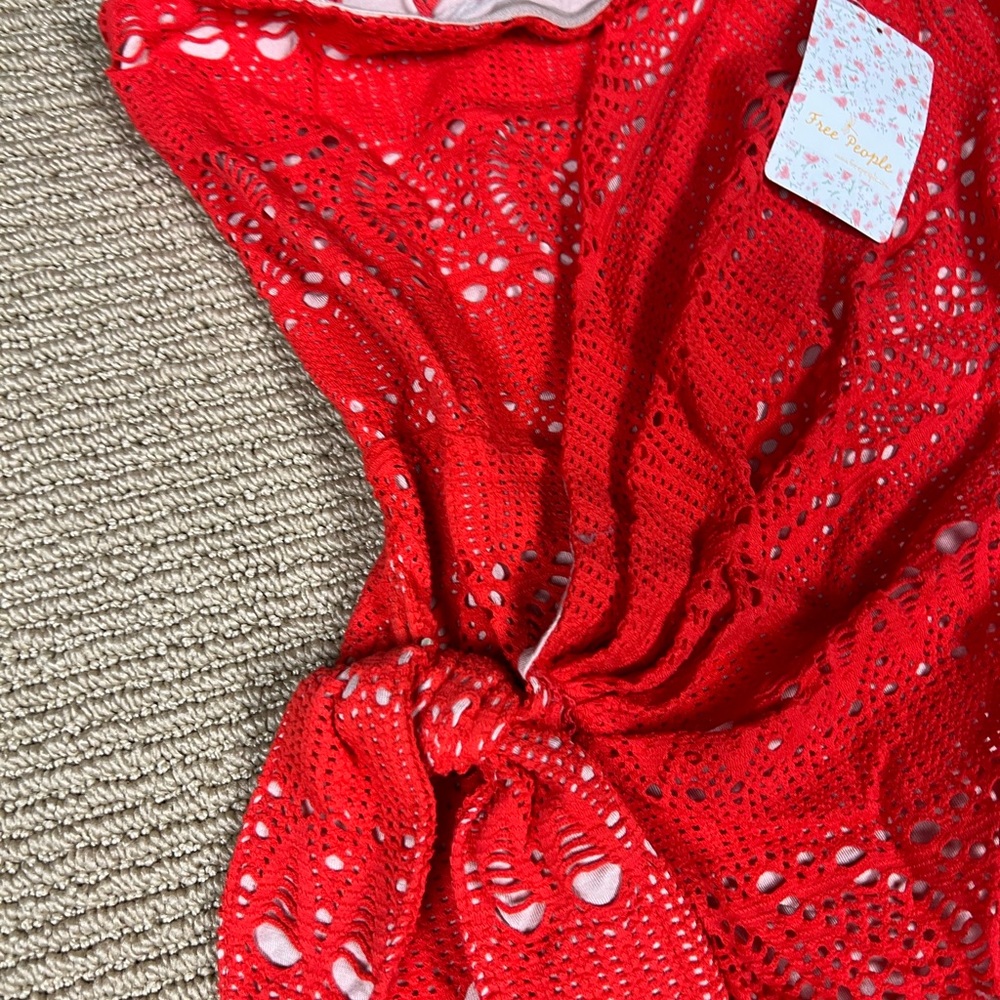 Free People Oceanside Strapless‎ Ruched Crochet Eyelet Lace Dress NWT - Picture 4 of 7